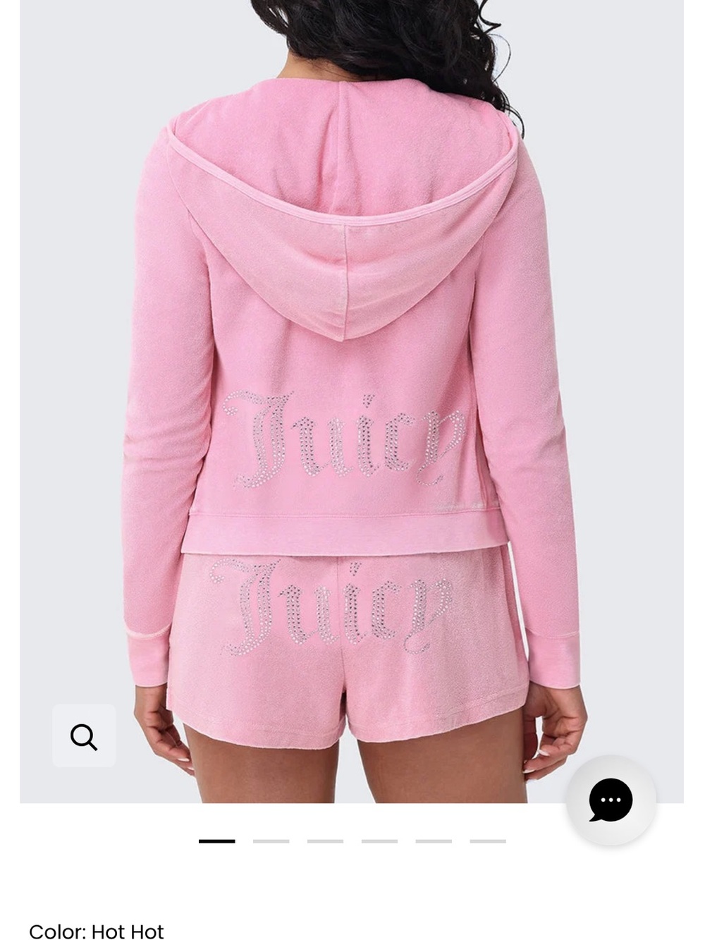 Juicy Couture Pink Velour Hoodie & Shorts Set with Rhinestone Logo